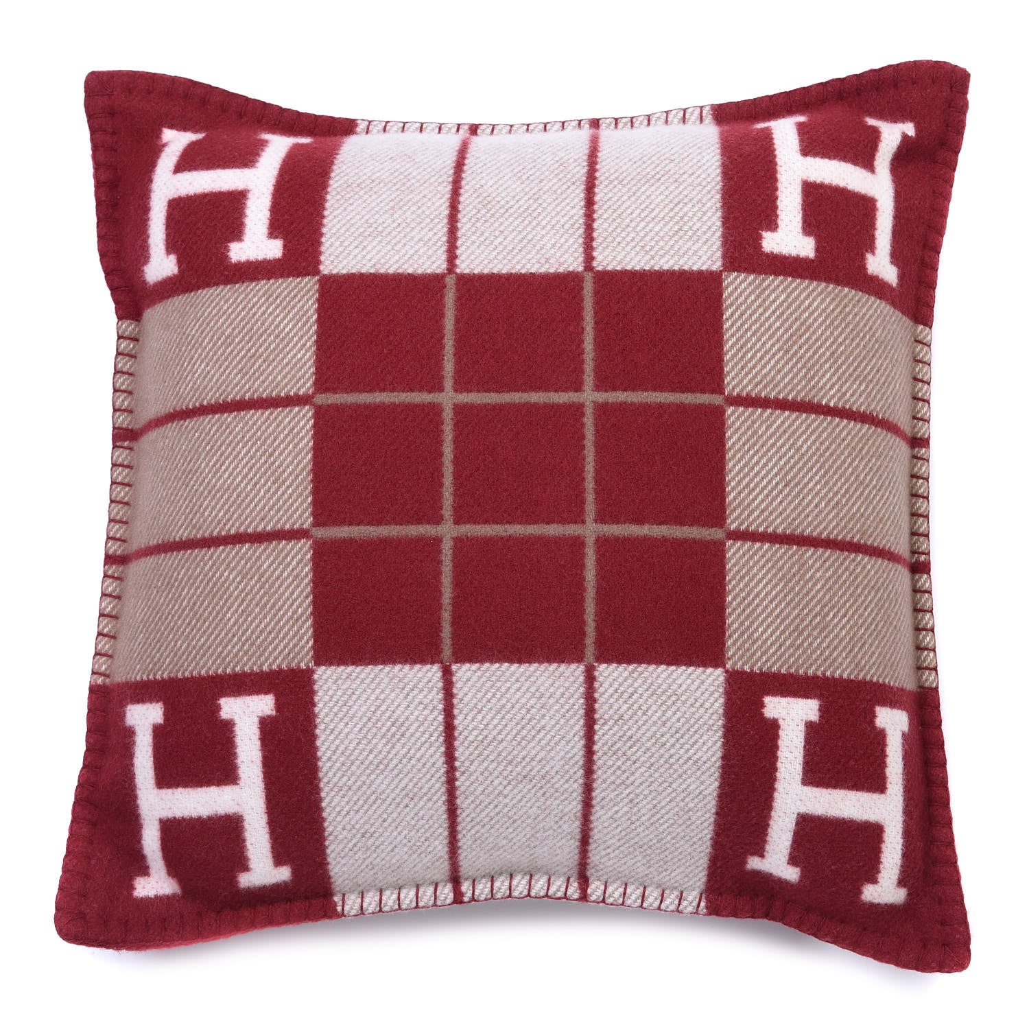 Hermes Wool Cashmere Avalon III Pillow PM Ecru Rouge 1 of 3