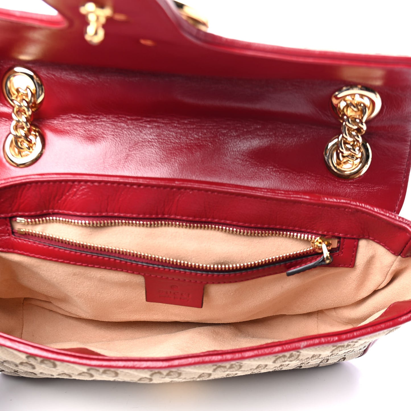 Monogram Azalea Calfskin Matelasse Diagonal Small GG Marmont Shoulder Bag Beige Ebony New Cherry Red