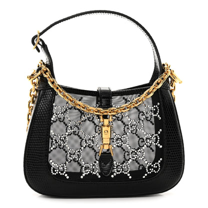 Gucci Lizard Mesh Crystal GG Monogram Mini Jackie 1961 Hobo Black 1 of 10
