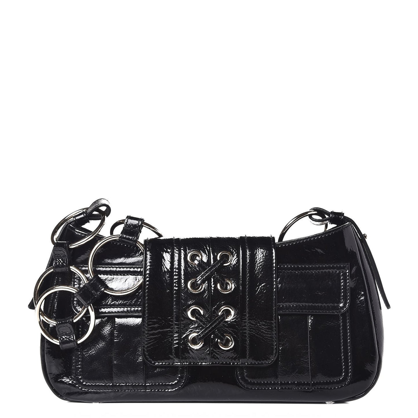 Textured Patent Corset Chain Shoulder Bag Black