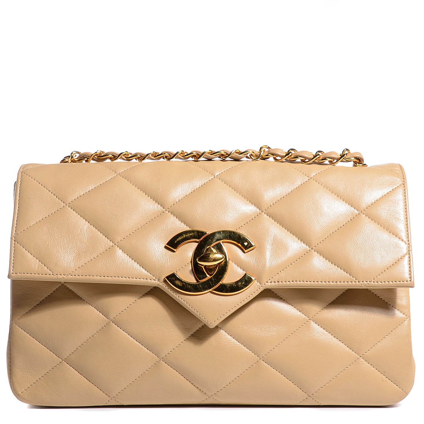 Vinage Lambskin Quilted Medium Flap Beige