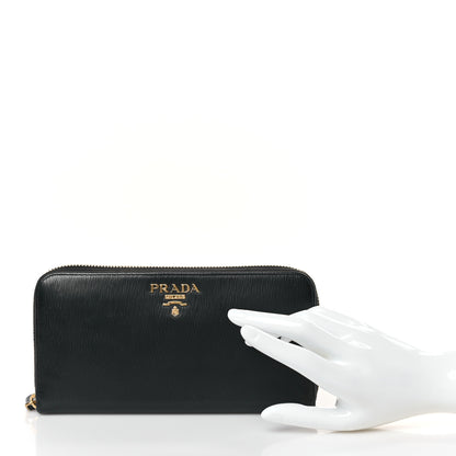 Prada Vitello Move Bi-Color Zip Around Wallet Black Lacca 2 of 9