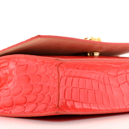 Alexander McQueen Calfskin Crocodile Embossed Skull Mini Crossbody Bag Coral 8 of 10