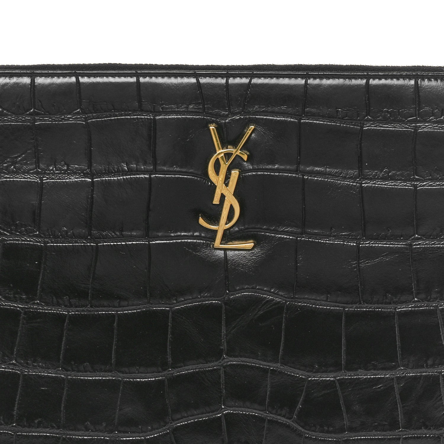 Saint Laurent Calfskin Crocodile Embossed Tablet Pouch Black 8 of 8