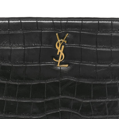 Saint Laurent Calfskin Crocodile Embossed Tablet Pouch Black 8 of 8