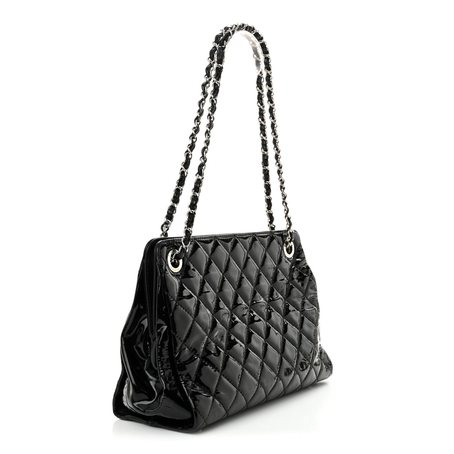 Patent Quilted Timeless CC Shopping Tote Black