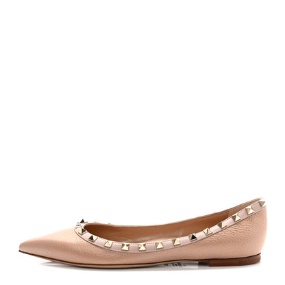 Valentino Garavani Pebbled Calfskin Rockstud Ballerina Flats 38.5 Poudre 1 of 8