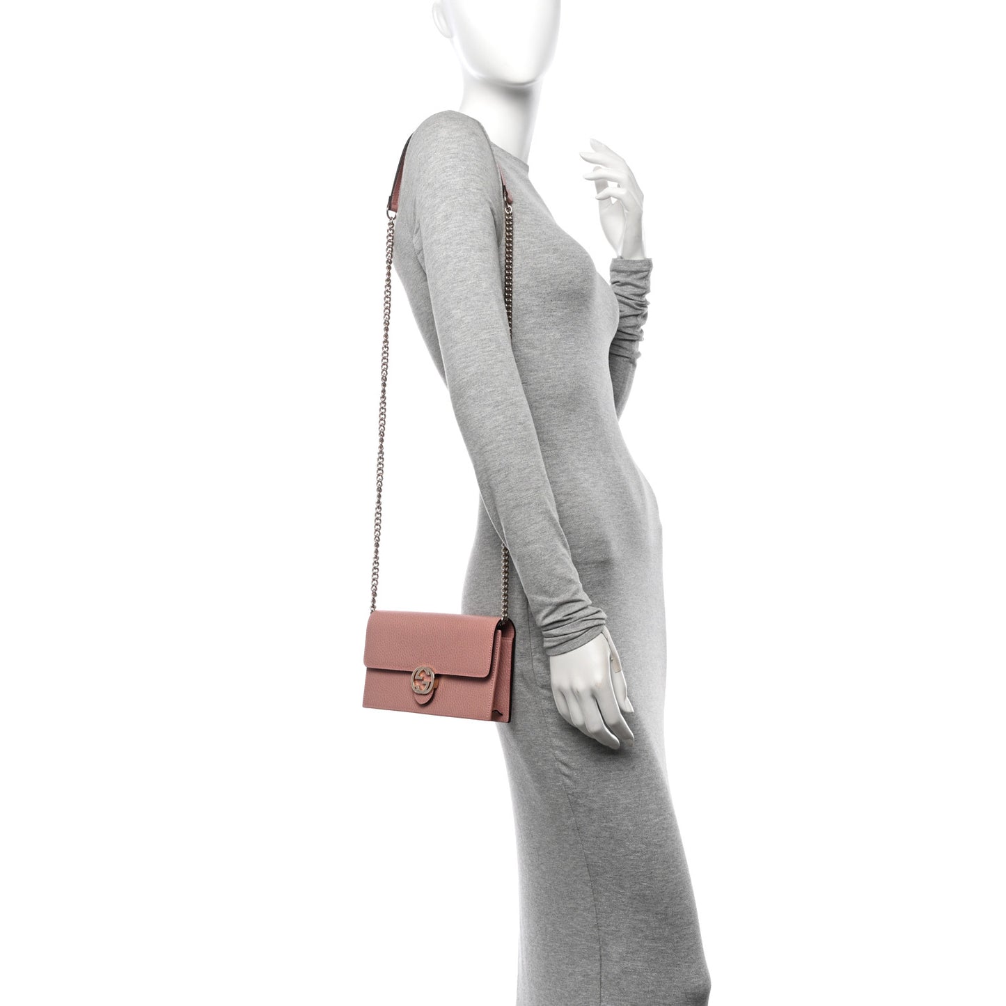 Dollar Calfskin Interlocking G Chain Wallet Soft Pink