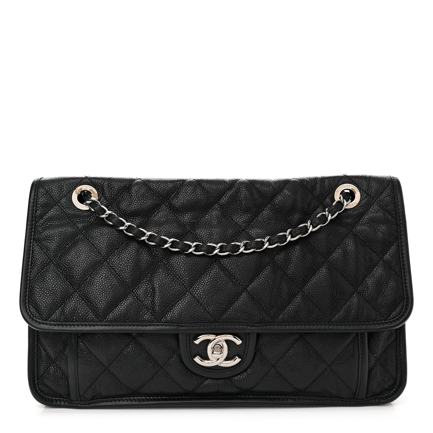 Caviar Quilted Large French Riviera Flap Black