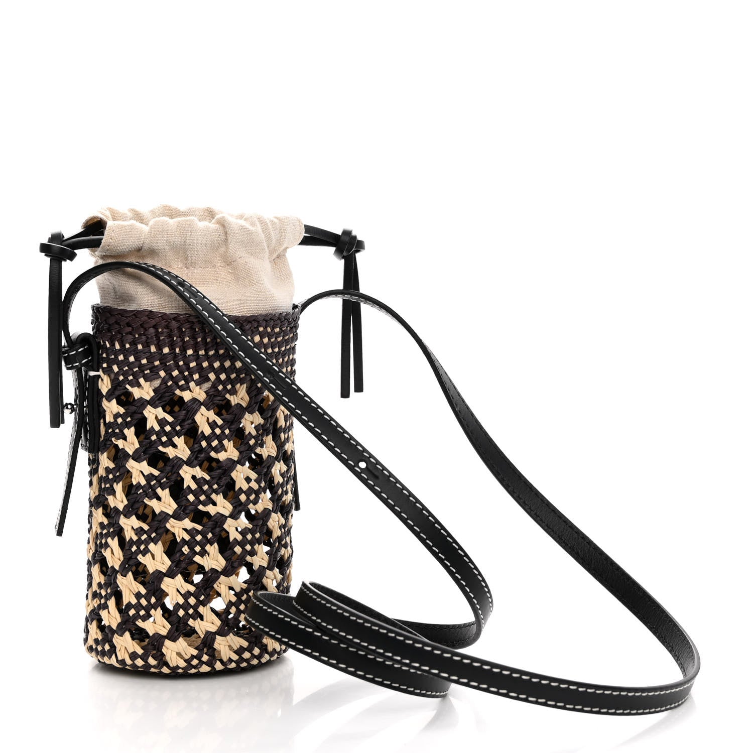 Loewe Calfskin Raffia Paula's Ibiza Pocket Bucket Bag Natural Navy Blue 3 of 10