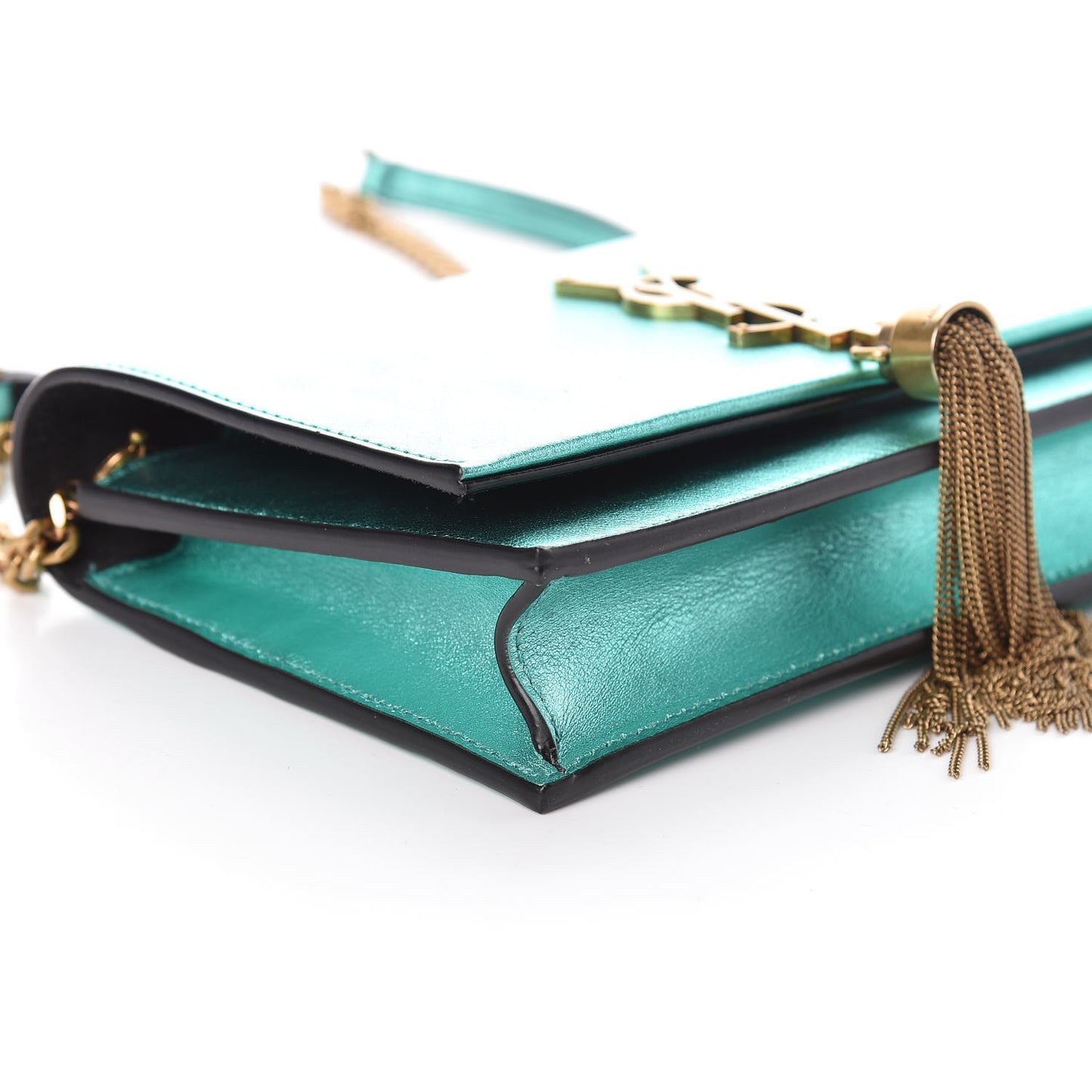 Laminated Calfskin Classic Monogram Kate Tassel Chain Wallet Green