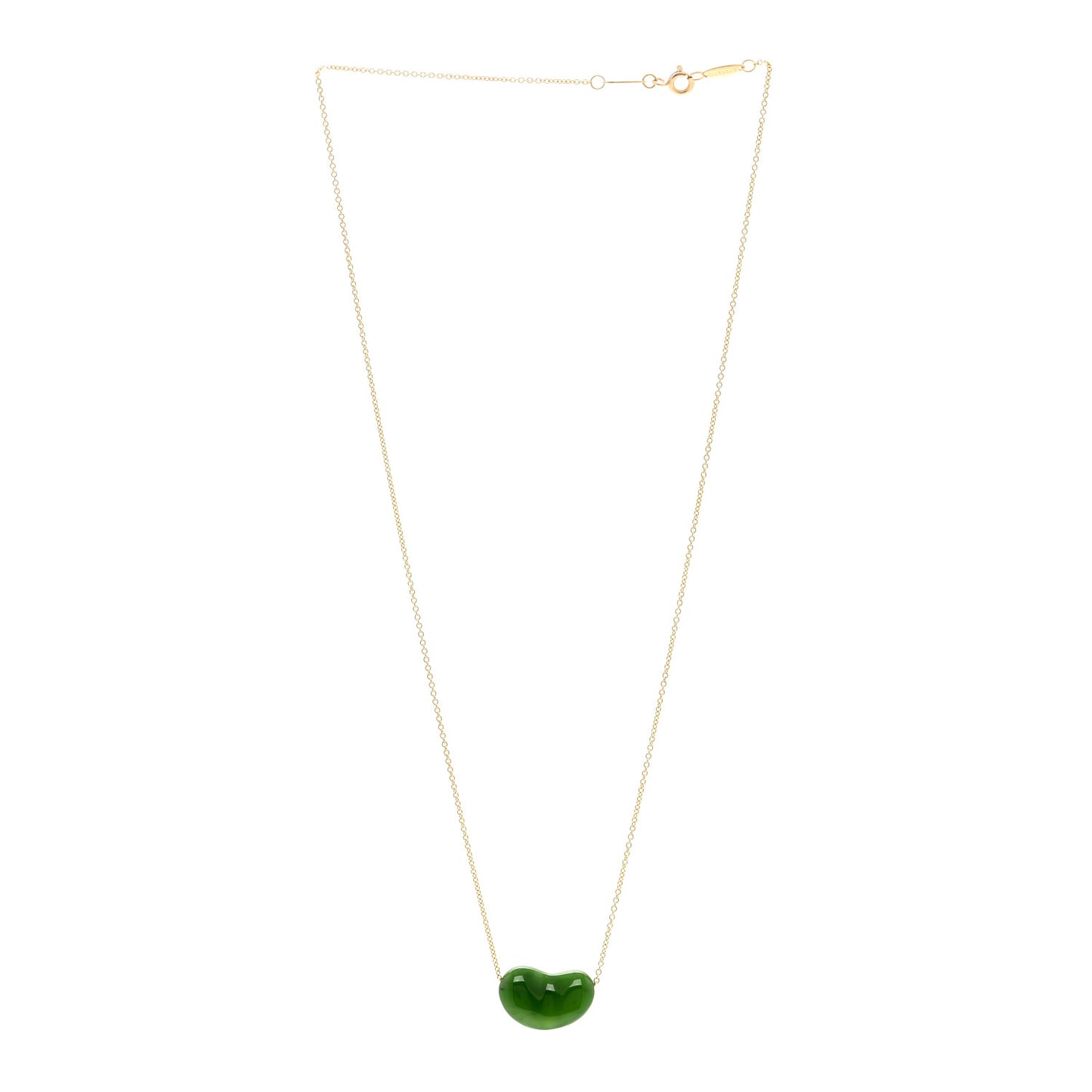 18K Yellow Gold Jade 18mm Elsa Peretti Bean Pendant Necklace