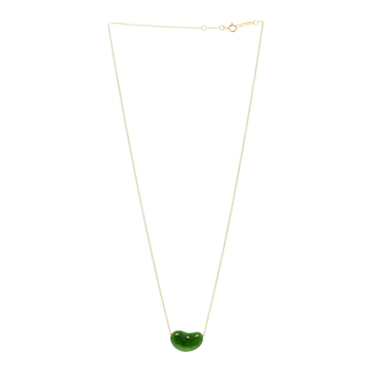 Tiffany 18K Yellow Gold Jade 18mm Elsa Peretti Bean Pendant Necklace 3 of 5