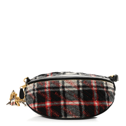 Balenciaga Wool Plaid Diagonal Allover Logo Matelasse XS Souvenir Belt Bag Black White Red 1 of 15