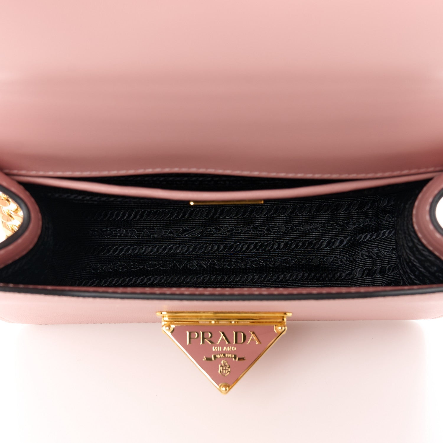Prada Saffiano Soft Calfskin Metal Triangle Logo Envelope Chain Shoulder Bag Orchidea 5 of 10
