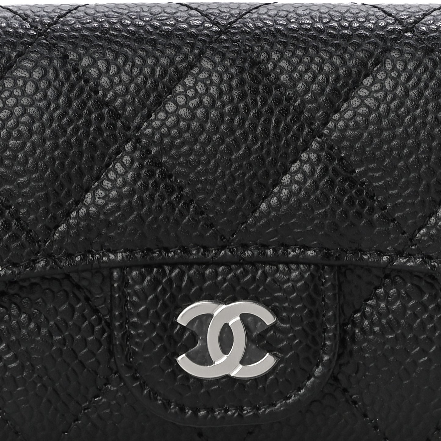 Caviar Quilted Flap Card Holder Wallet Black