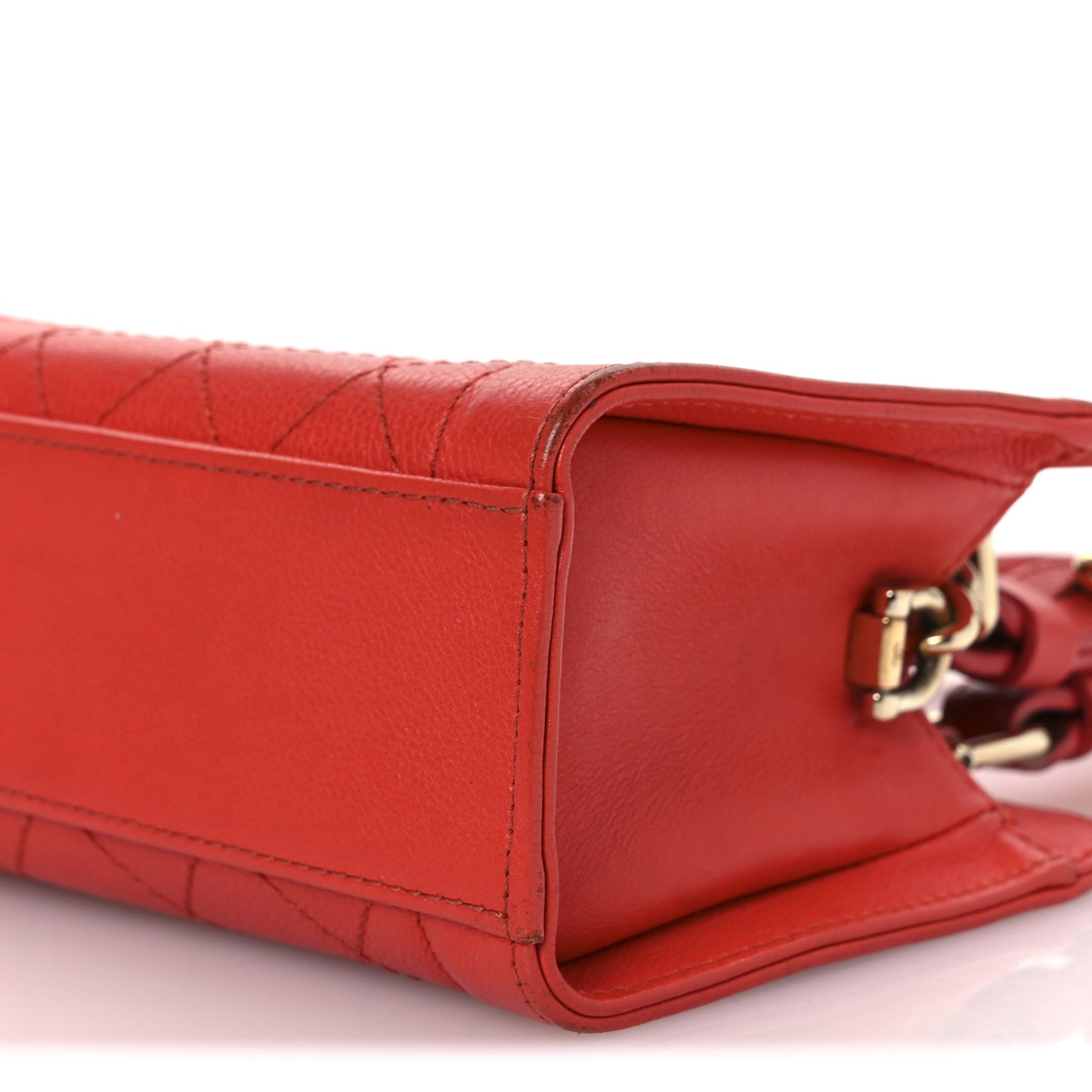Grained Calfskin Stitched Mini Label Click Shopper Tote Red
