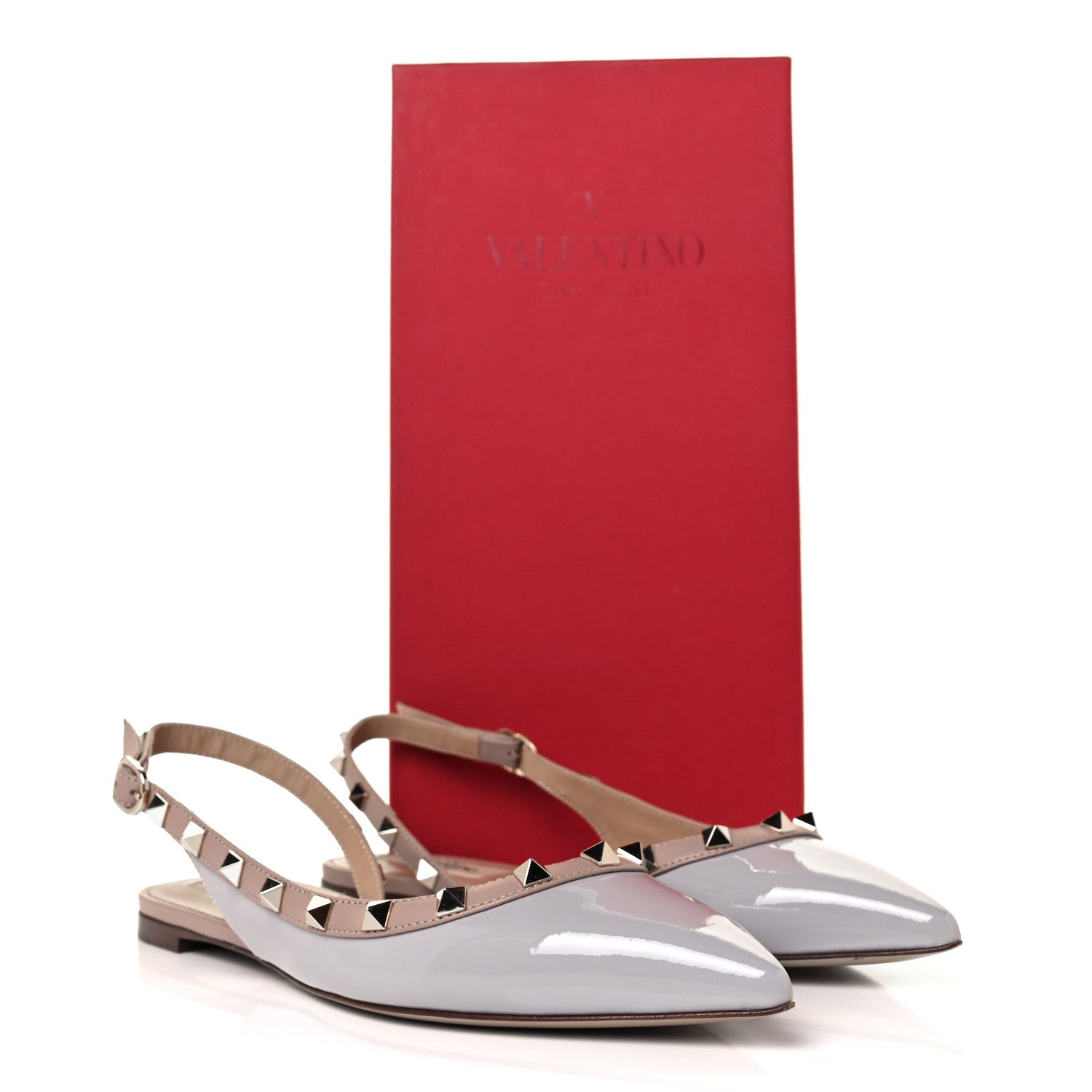 Valentino Garavani Patent Rockstud Slingback Flats 37 Pastel Grey Poudre 9 of 9