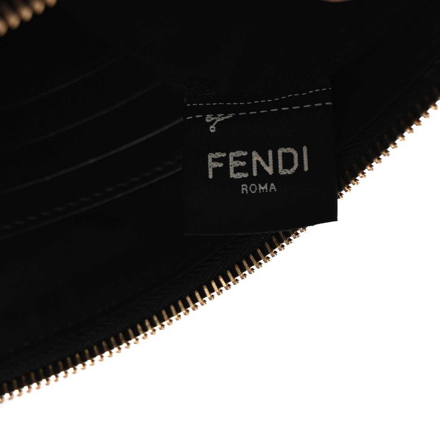 Fendi Glazed Fabric Vitello Century FF 1974 Stamp Patch Large Flat Pouch Mogano Panna Black 7 of 8