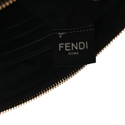 Fendi Glazed Fabric Vitello Century FF 1974 Stamp Patch Large Flat Pouch Mogano Panna Black 7 of 8