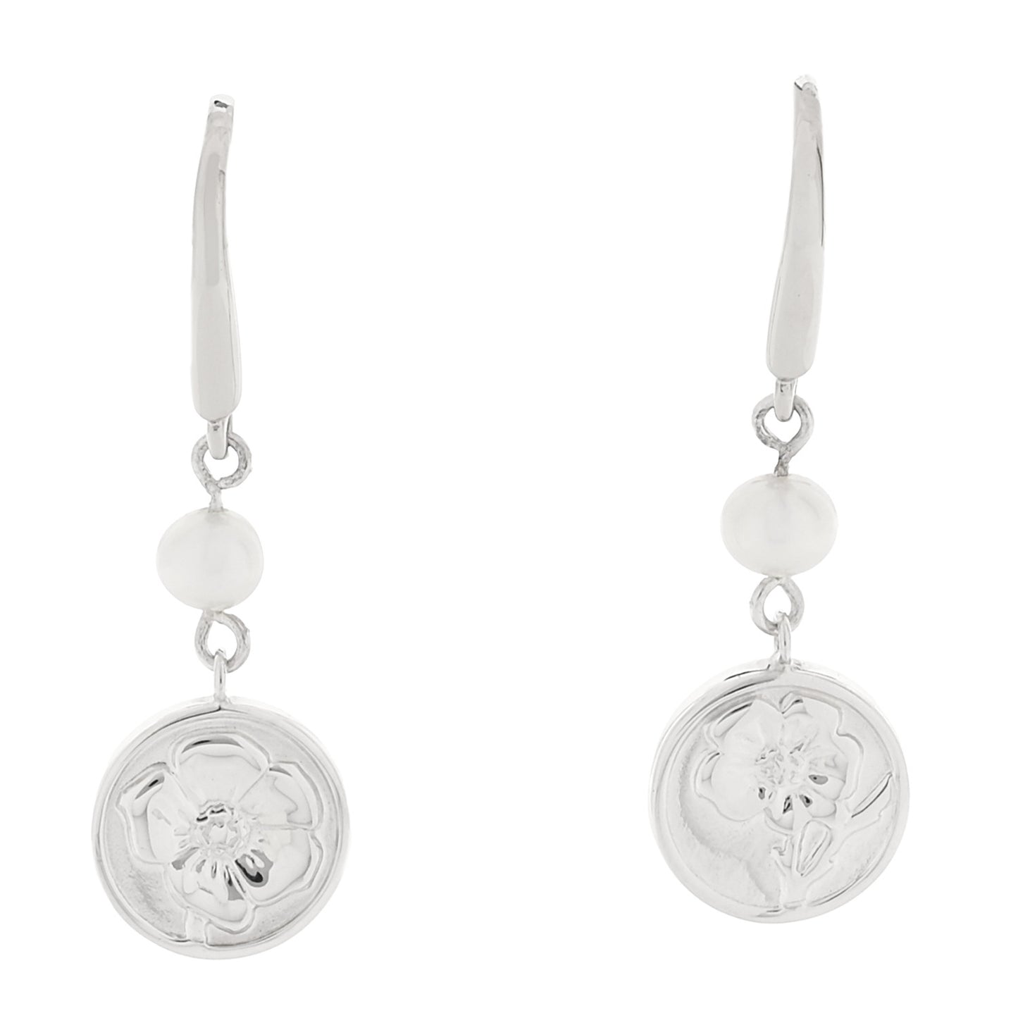 Sterling Silver Cultured Pearl Flower Drop Earrings