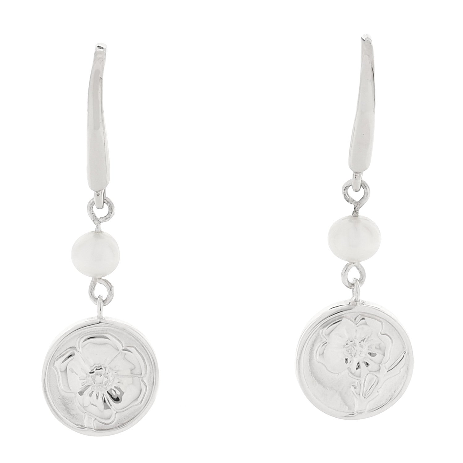 Tiffany Sterling Silver Cultured Pearl Flower Drop Earrings 1 of 5