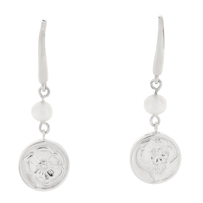 Tiffany Sterling Silver Cultured Pearl Flower Drop Earrings 1 of 5