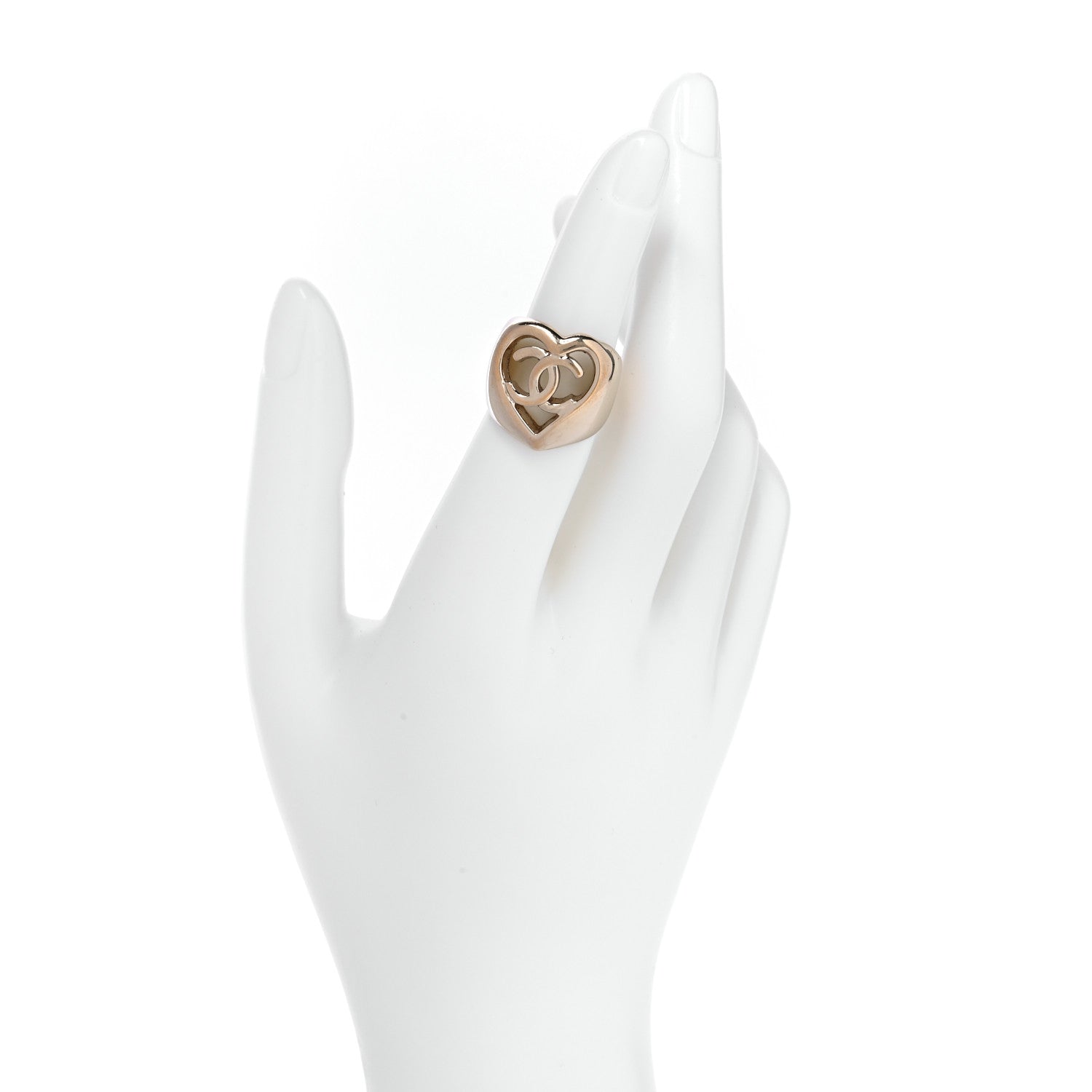 Chanel Metal CC Heart Ring 52 Gold 2 of 5