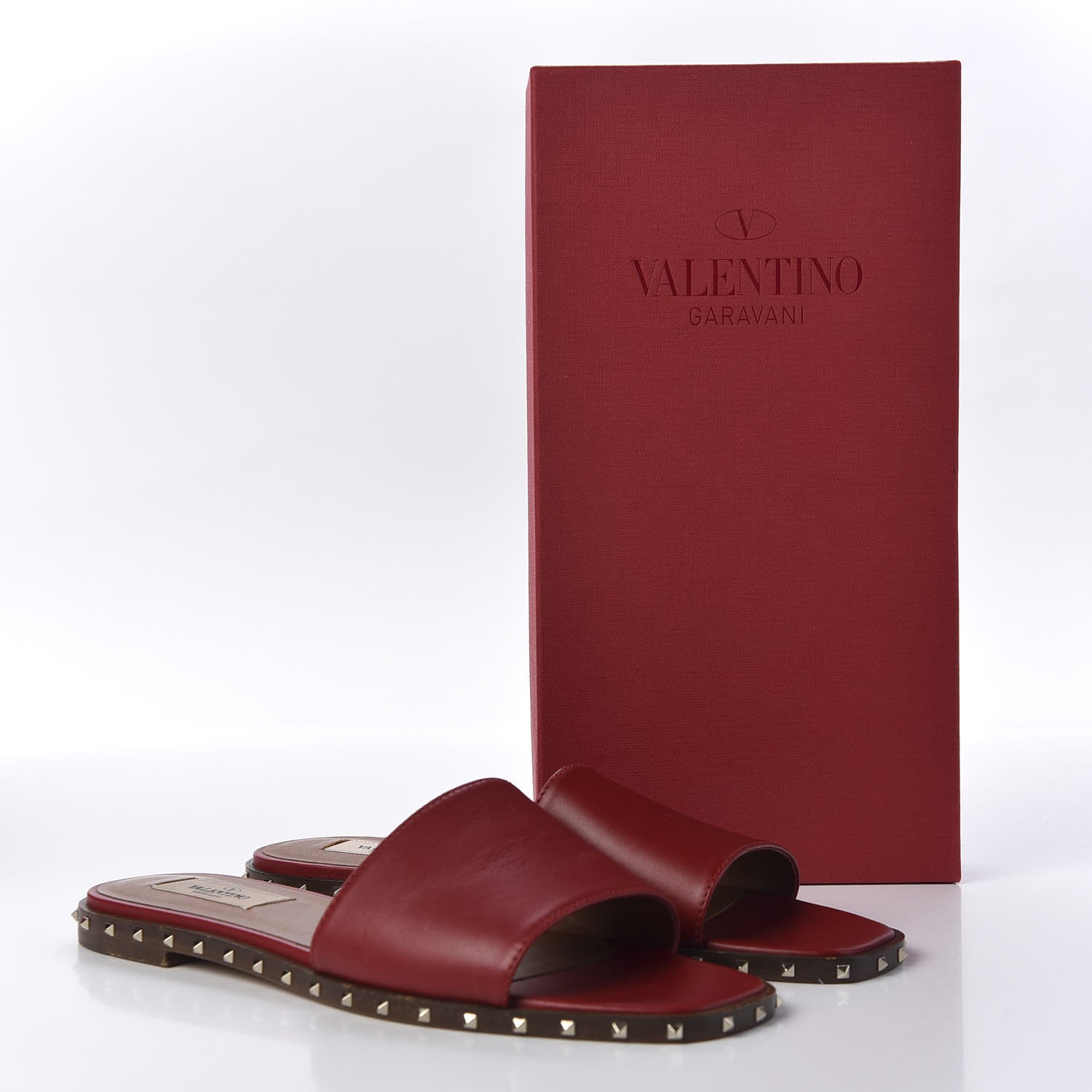 Valentino Garavani Nappa Soul Rockstud Flat Slide Sandals 38 Rosso 10 of 10