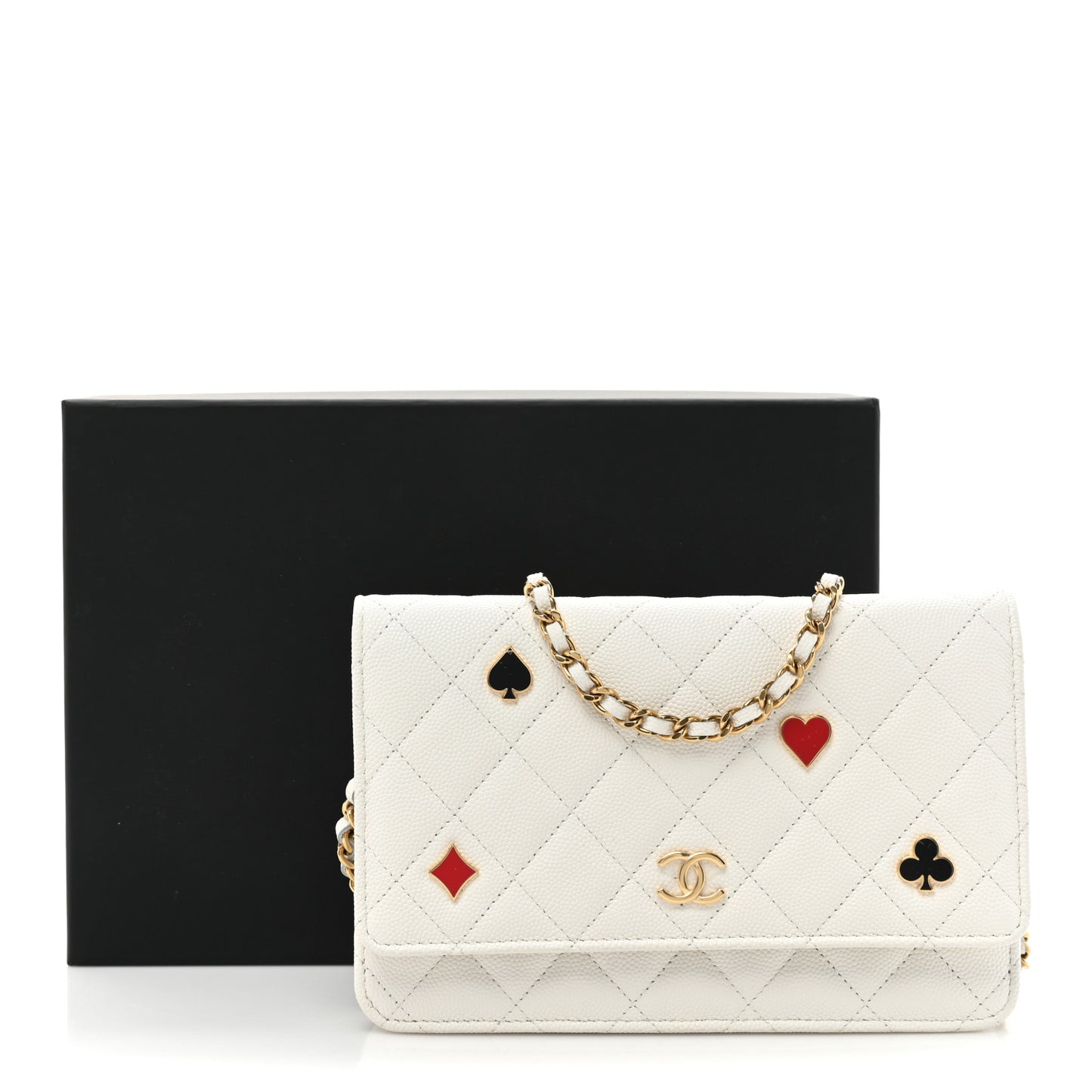 Caviar Quilted Enamel Coco Casino Wallet On Chain WOC White
