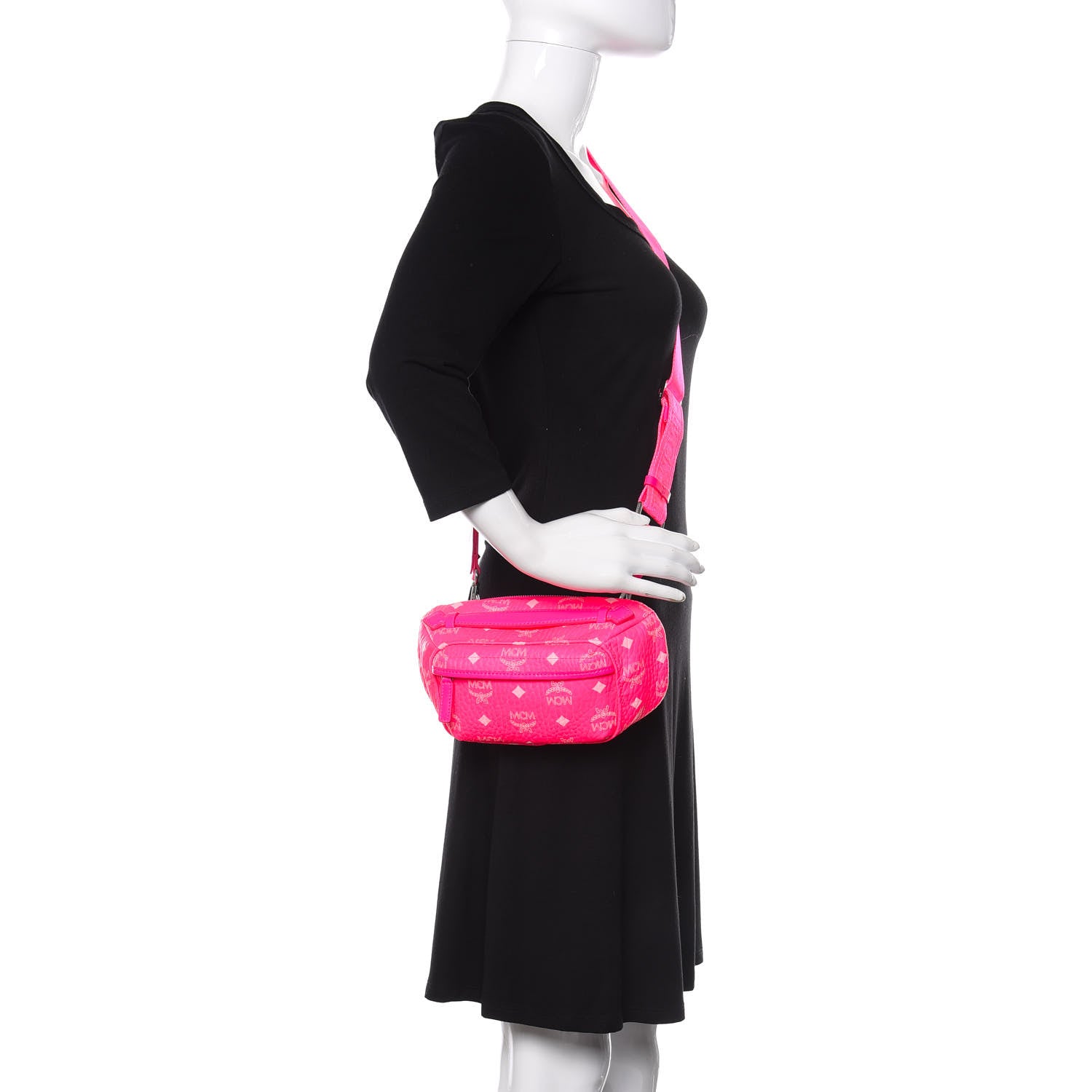 MCM Visetos Small Original Crossbody Bag Neon Pink 2 of 9