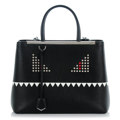 Fendi Vitello Elite Studded Monster Medium 2Jours Tote Black 1 of 7