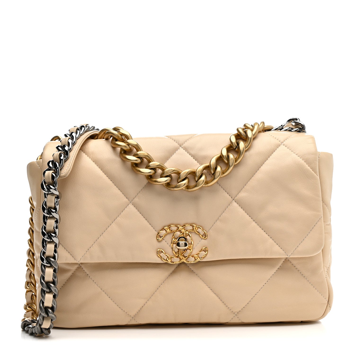 Chanel Goatskin Quilted Large Chanel 19 Flap Beige 1 of 13