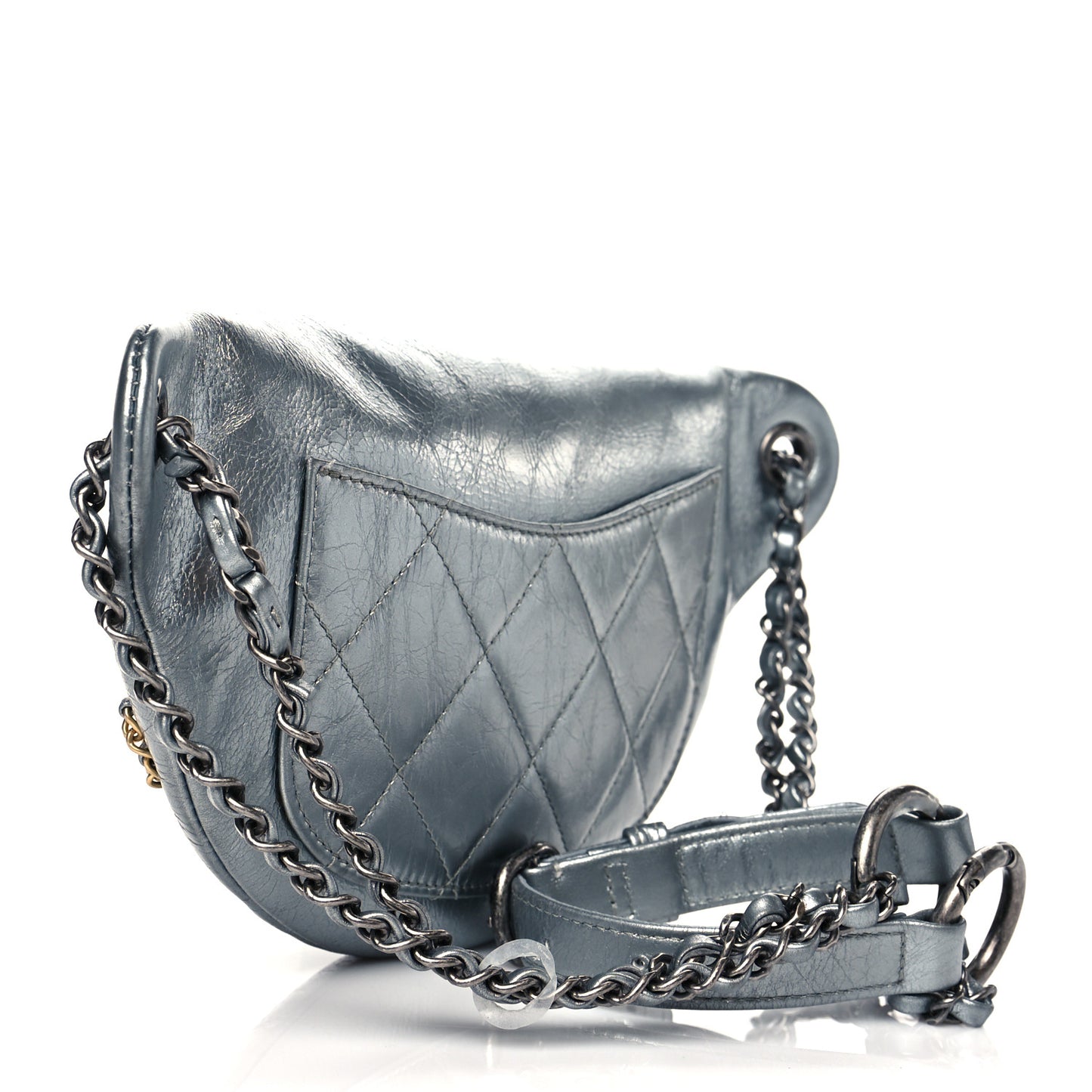 Metallic Crumpled Calfskin Chain 20s Signe Waist Bag Silver