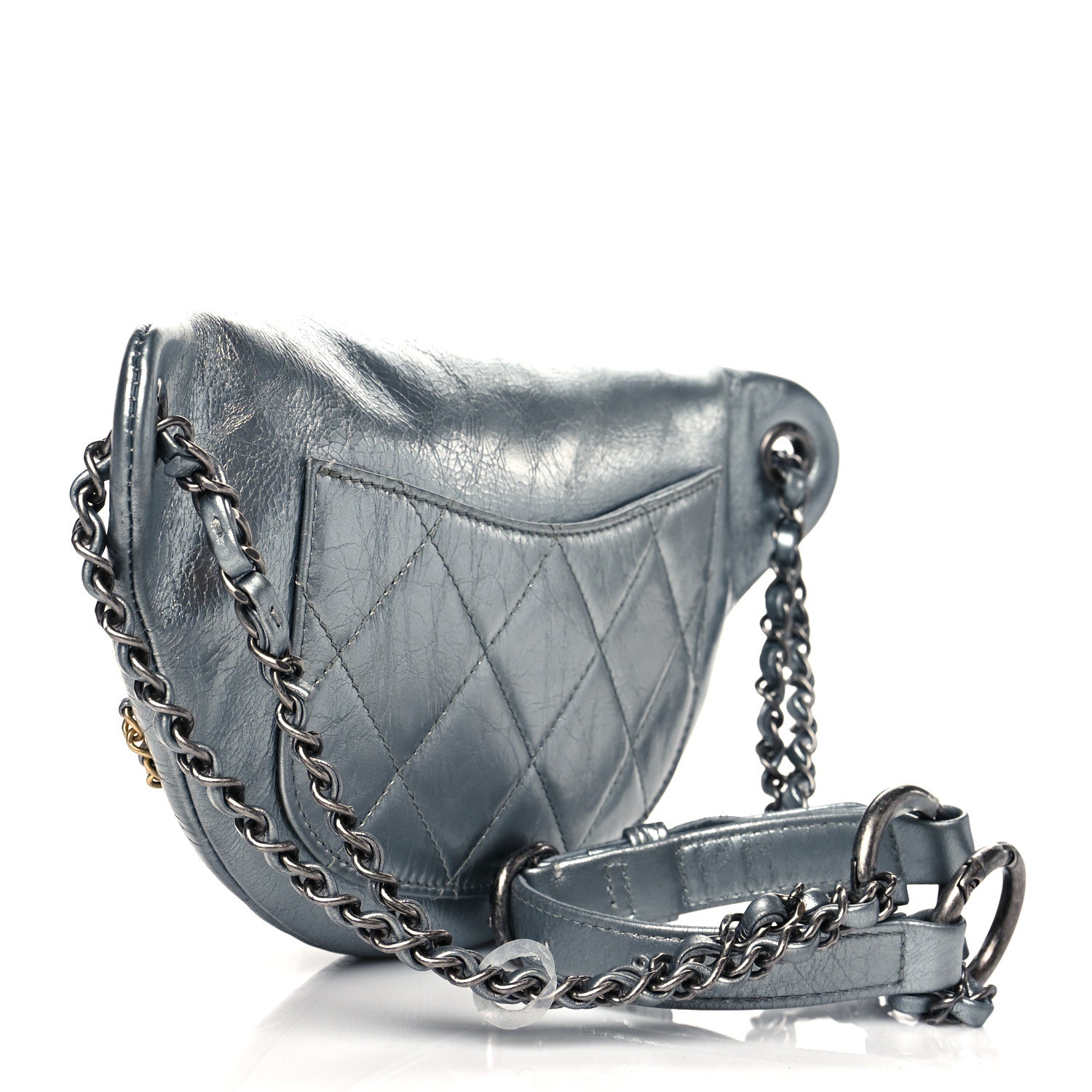 Chanel Metallic Crumpled Calfskin Chain 20s Signe Waist Bag Silver 4 of 11