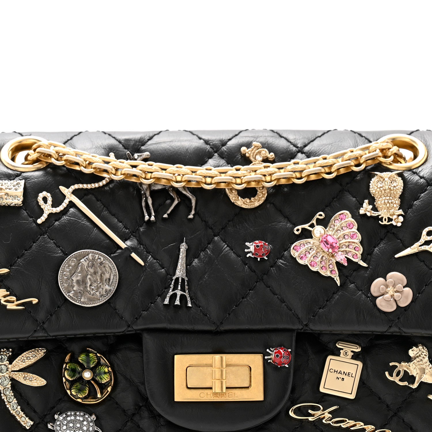 Chanel Aged Calfskin Lucky Charms 2.55 Reissue 224 Flap Black 8 of 11