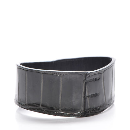 Hermes Crocodile Traces Petit H Simple Tour Bracelet Black 3 of 5