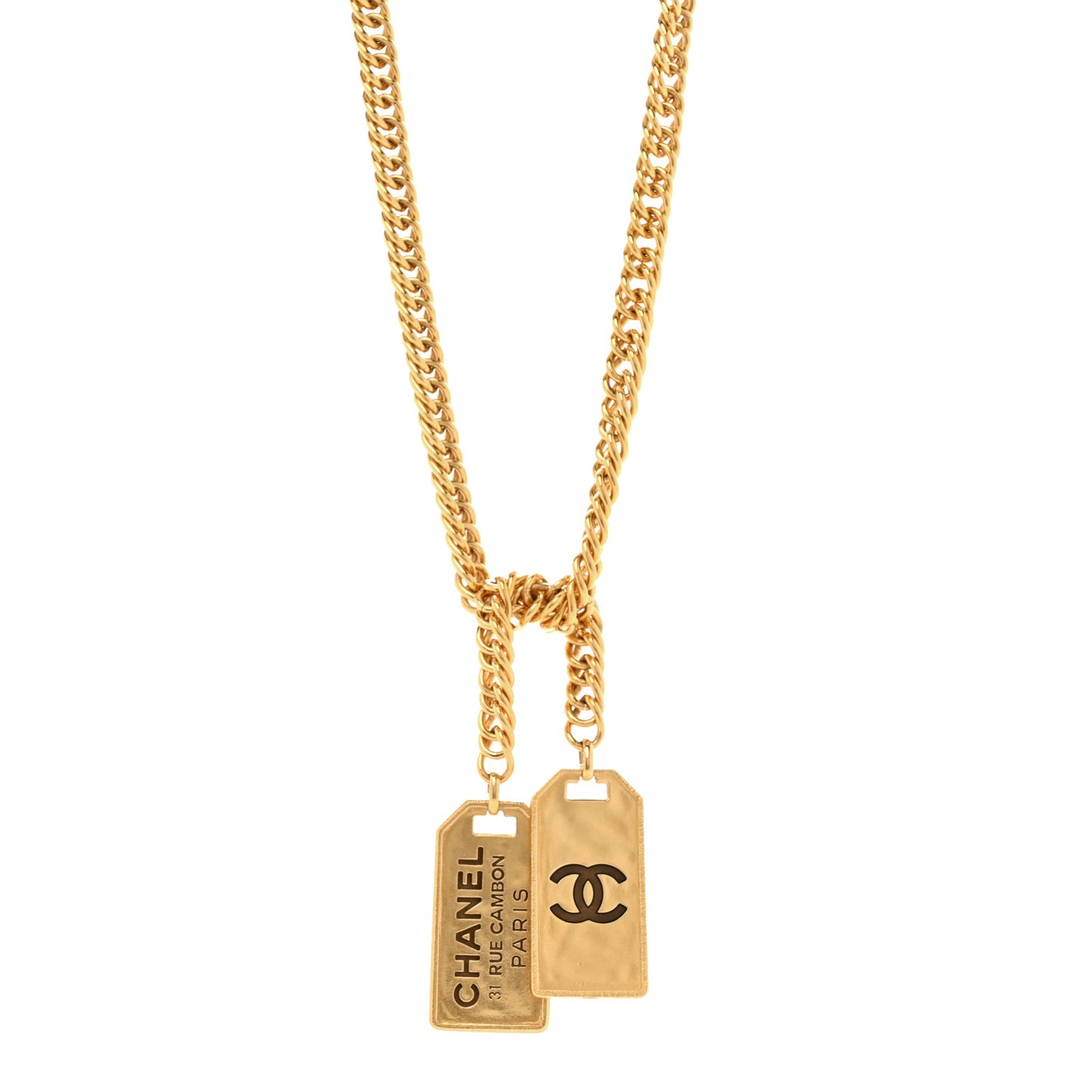 Metal ID Dog Tag Charm Necklace Gold