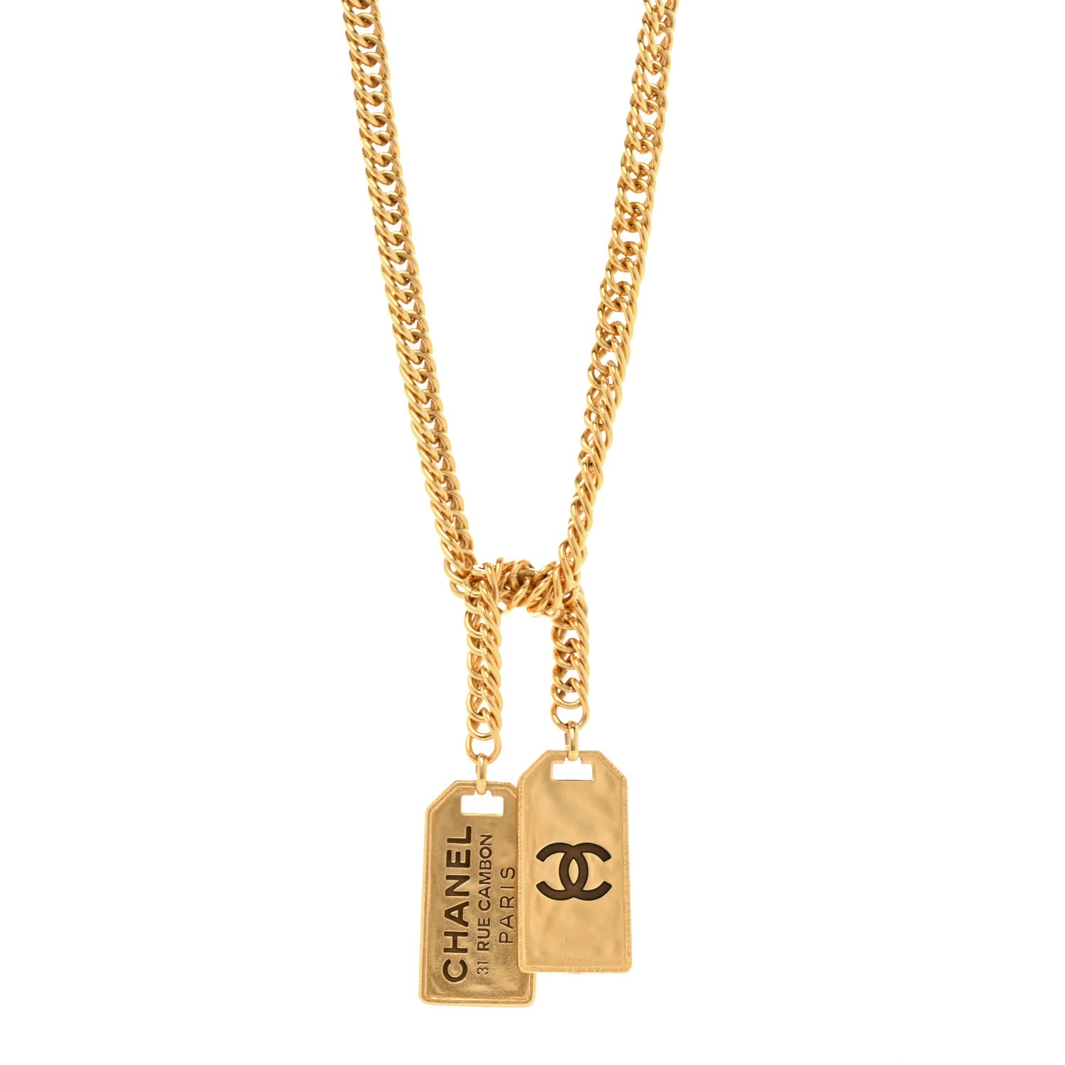 Chanel Metal ID Dog Tag Charm Necklace Gold 1 of 6