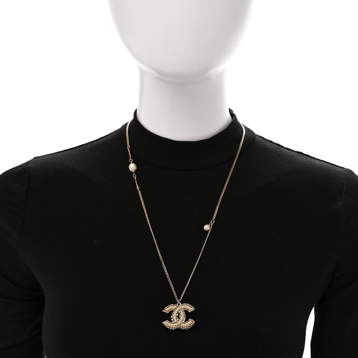 Crystal Pearl CC Pendant Necklace Gold