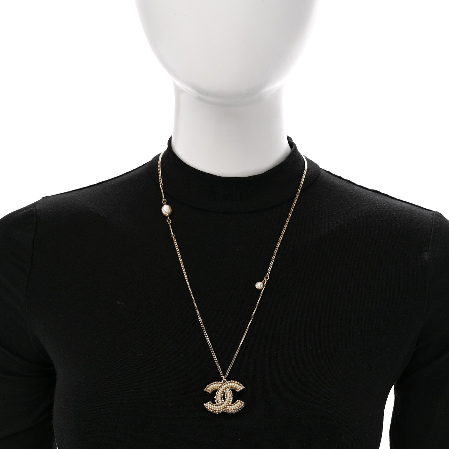 Chanel Crystal Pearl CC Pendant Necklace Gold 2 of 6