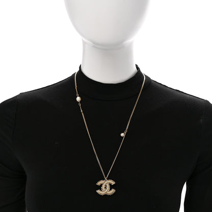 Chanel Crystal Pearl CC Pendant Necklace Gold 2 of 6