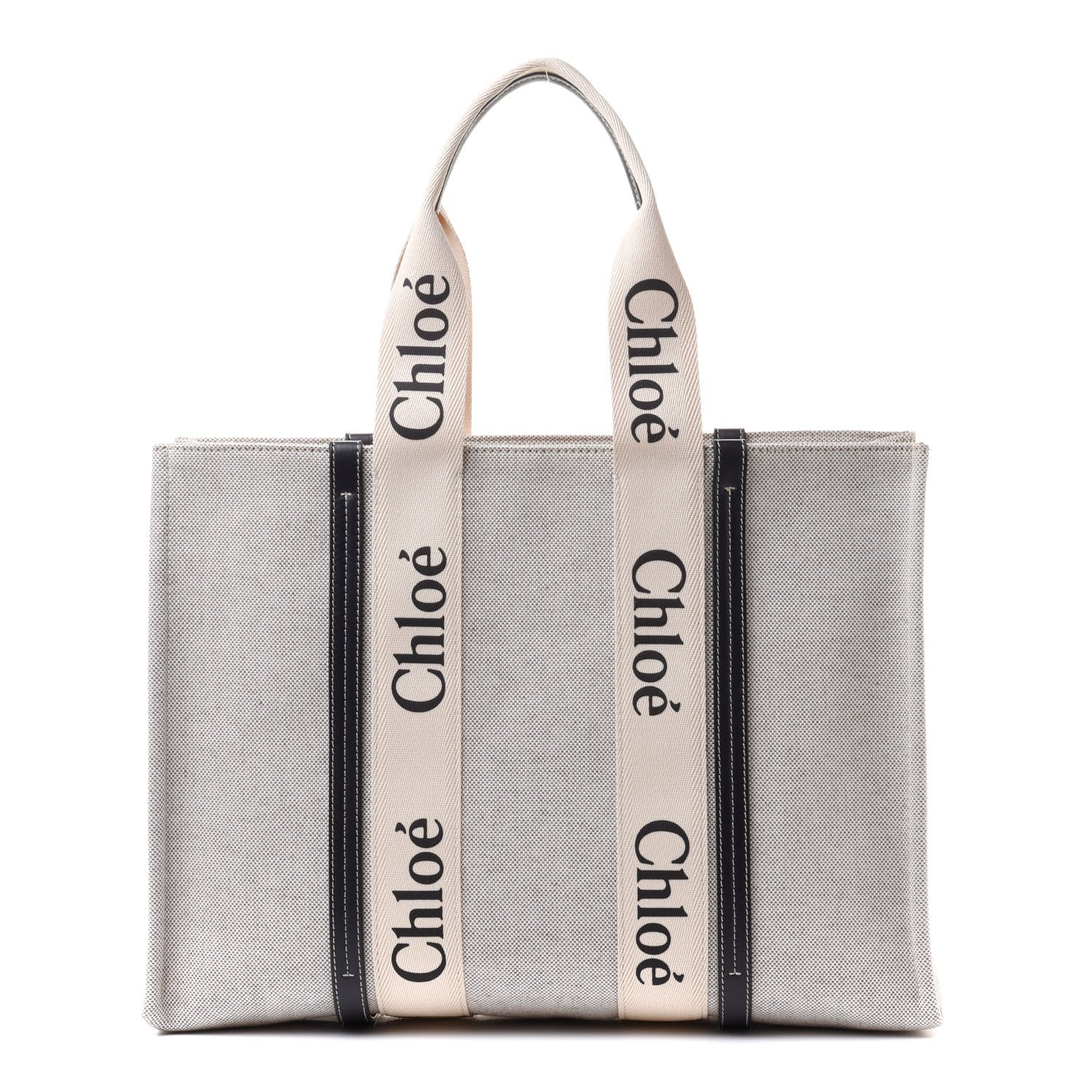 Chloe Cotton Calfskin Large Woody Ribbon Tote White Blue 1 of 10