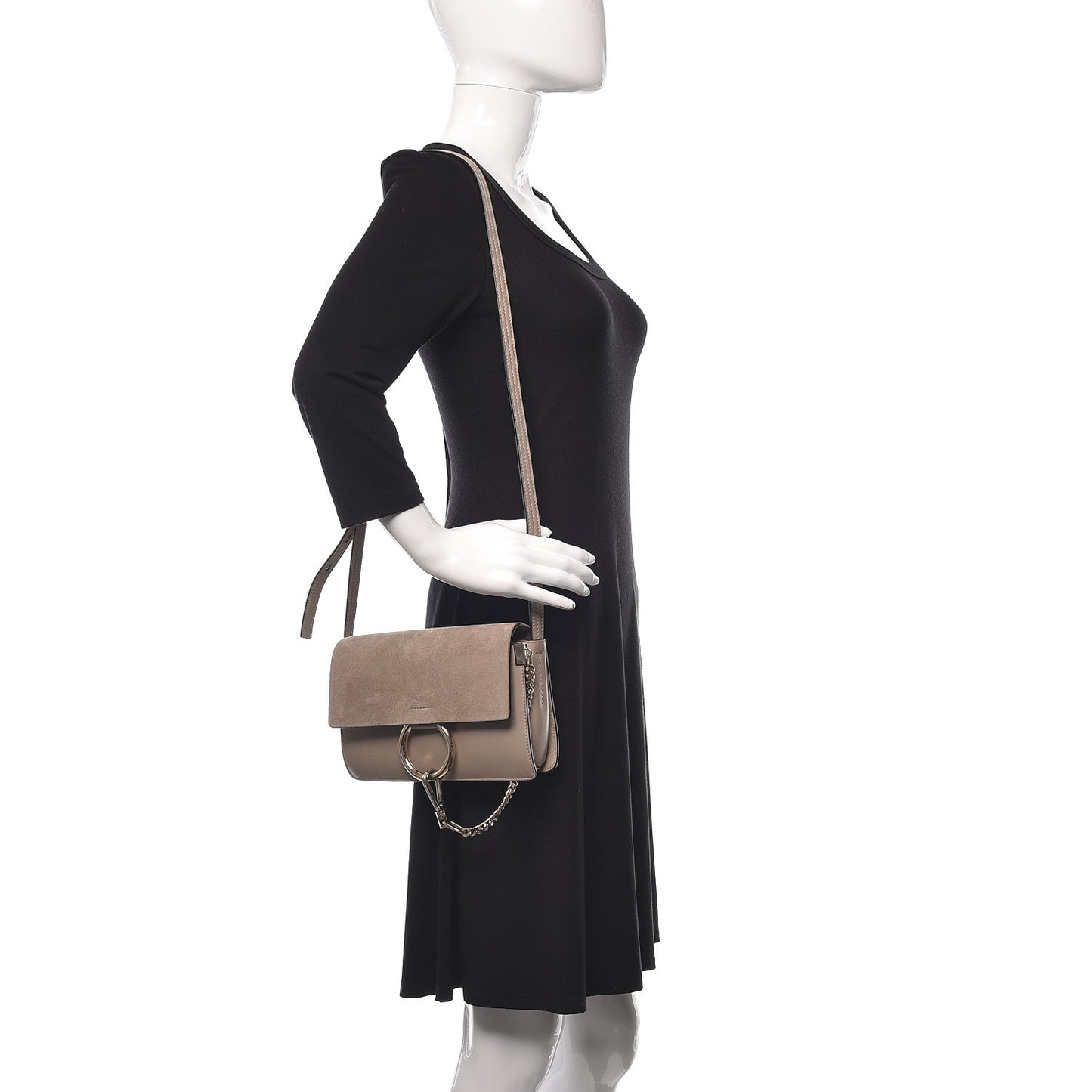 Suede Calfskin Small Faye Shoulder Bag Motty Grey