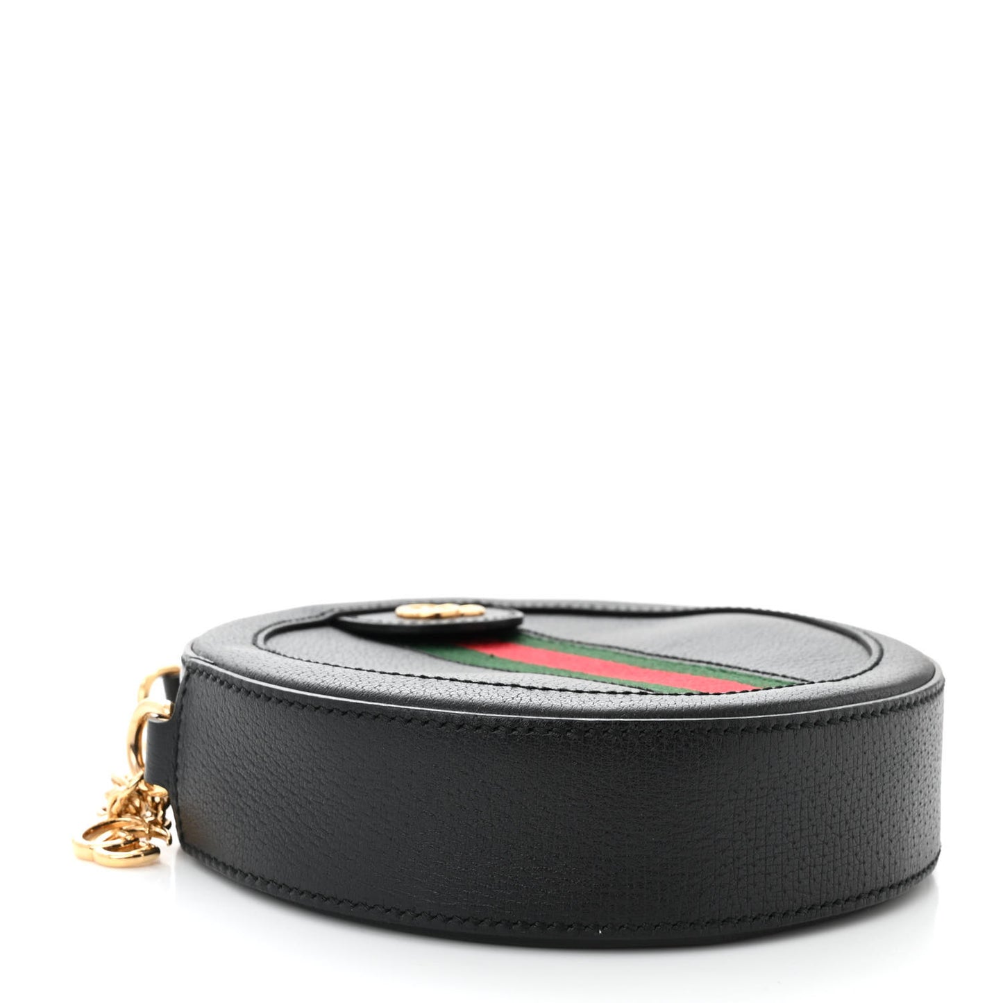 Grained Calfskin Web Mini Ophidia Round Shoulder Bag Black