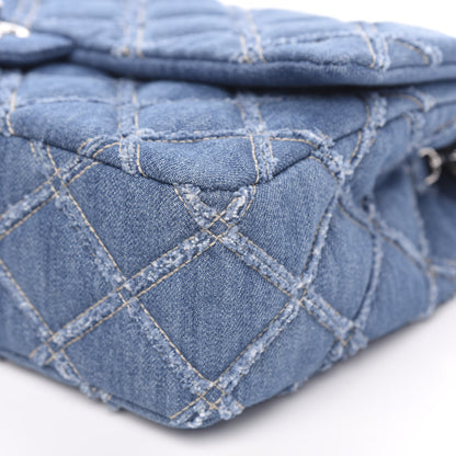 Chanel Frayed Denim Quilted Large Blue Chip Flap Blue 10 of 11