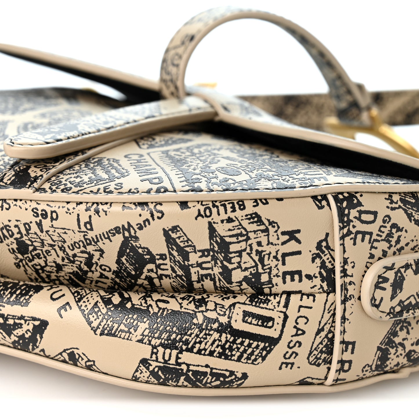 Calfskin Plan De Paris Printed Saddle Bag With Strap Beige Black