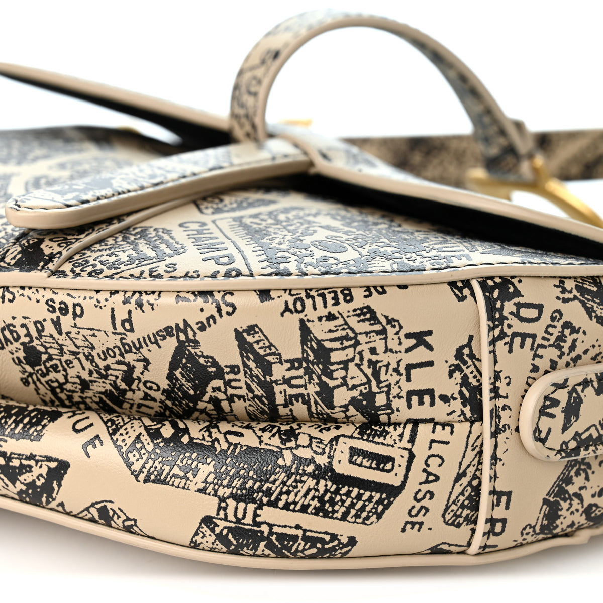 Christian Dior Calfskin Plan De Paris Printed Saddle Bag With Strap Beige Black 10 of 10