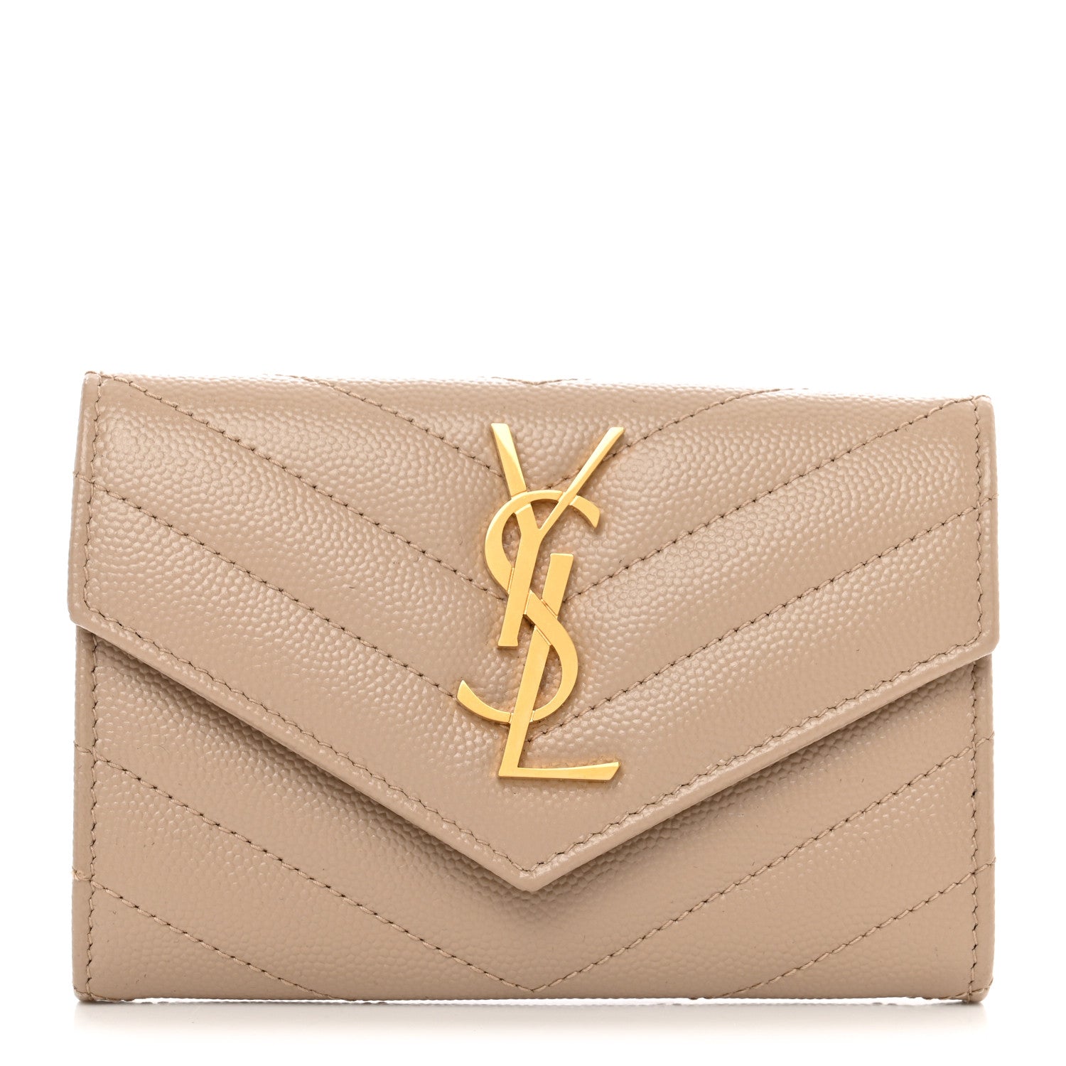 Saint Laurent Grain De Poudre Matelasse Chevron Small Monogram Envelope Wallet Nude Powder 1 of 8