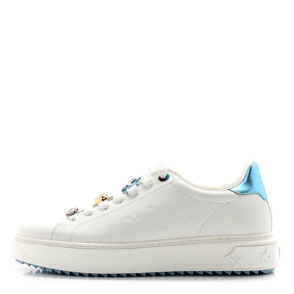 Louis Vuitton Lambskin Embossed Monogram Time Out Sneakers 41 White Blue 1 of 10